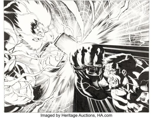 Ed McGuinness and Mark Farmer Hulk #22 "Hulked-Out" Thor Double Splash Pages 2-3 and Second Print Cover Original Art (Marvel, 2010). | Heritage