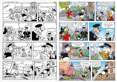 Donald Duck H 2020-438 - Het geluk ligt op straat - 1 page originale 1 + 6 croquis - 2022 | Catawiki