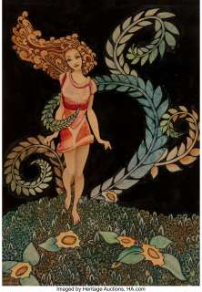 Hannes Bok (American, 1914-1964). Lovely in Red. Ink, watercolor, and pencil on board. 11-3/8 x 8 in...