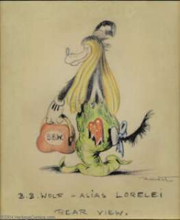 Walt Disney Studios - Big Bad Wolf Character Sketch Original Art (Disney, 1934). This has got to be one of the most -