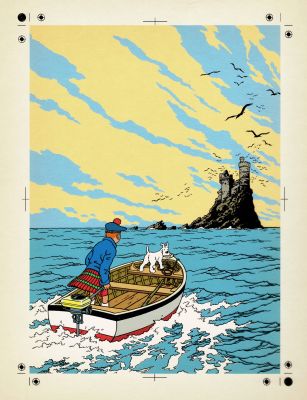 Hergé (Studios) | Tintin, L’île Noire, bleu de coloriage et son film noir pour la couverture de l’album. | Septimus