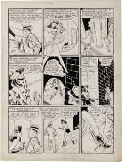 Pierce Rice and Arturo Cazeneuve - Speed Comics #19 Black Cat Page Original Art, Group of 6 (Harvey, 1942). Lovely -