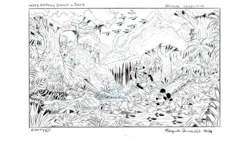 Pasquale Venanzio - Mickey, Goofy and Donald in India - large drawing | Catawiki