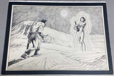 Alfredo Alcala - Savage Sword of Conan Two Page Illo - La - Conan in the Desert Finds Magical Babe Dps - 1992