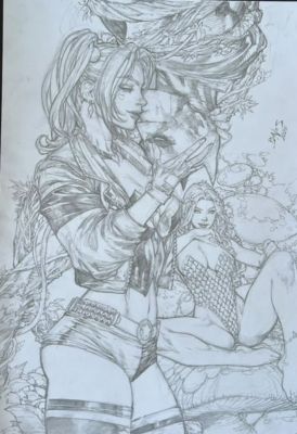 Ed Benes | Harley Quinn and Poison Ivy - 11"x17" Pencil | Ed Benes
