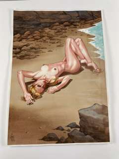 Gürcel, Gürcan - 1 Original colour drawing - Nu sur la plage | Catawiki