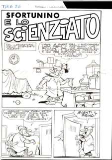Colantuoni, Tiberio - 12 Original page - Tiramolla #26 - Sfortunino - "Sfortunino e lo scienziato" - Storia originale completa - 1966