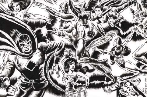 Ken Landgraf | Dc & Golden Age Characters Battle - Hawkgirl, Captain Marvel, Wonder Woman, Doctor Fate, & Others - 2022 Signed | Anthony’s Comic Book Art