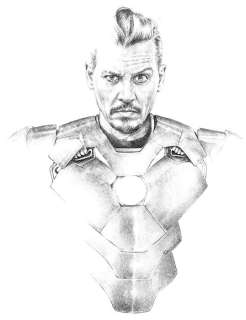Sanjulian Jr - Johnny Deep as IRONMAN - XXL Pencil Drawing - 100 x 70 cm | Catawiki