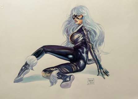 Mauro De Luca - 1 Original colour drawing - Black Cat | Catawiki