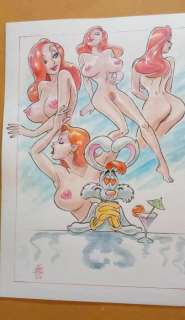 Axl Goth (Alessandro Gottardo) - 1 Watercolour - Cosplayers: Roger Rabbit, Jessica Rabbit - "Cosplayers esagerati" - 2024 | Catawiki