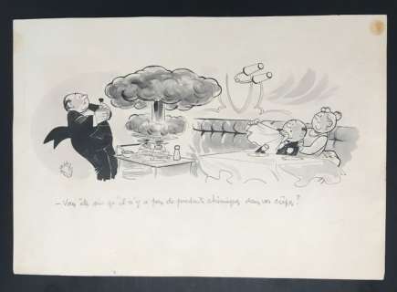 Bellus, Jean - 1 Original drawing - Vous êtes sûr qu‘il n‘y a pas de produits chimiques dans vos crêpes ?