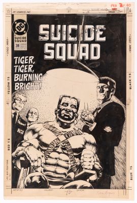 Lot 88 - KEVIN MAGUIRE SUICIDE SQUAD #38 COMIC BOOK COVER ORIGINAL ART. | Hake’s