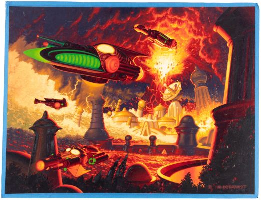Lot 34 - THE BROTHERS HILDEBRANDT ATLANTIS "DANGER IN THE SKY" 1982 CALENDAR ORIGINAL ART PAINTING. | Hake’s
