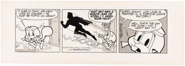 Lot 40 - AL KILGORE BULLWINKLE AUGUST 7, 1964 DAILY STRIP ORIGINAL ART (SUPERMAN CONTENT). | Hake’s