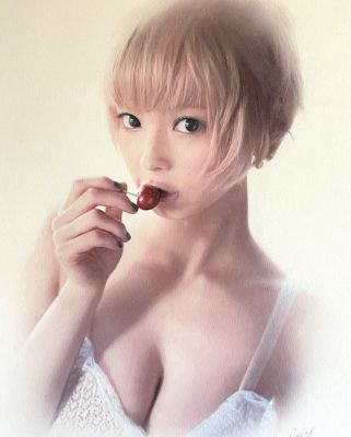 Jean-Michel Calas - 1 Original drawing - Asian Girl with Cherry - 2016 | Catawiki