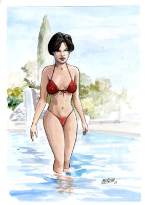 Berlion, Olivier - 1 Original colour page - Dessin sexy - nadia sortant de la piscine - 2013 | Catawiki