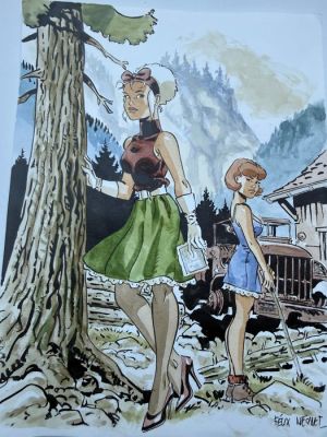 Meynet, Félix - 1 Original colour drawing - Mirabelle et son amie à la montagne | Catawiki