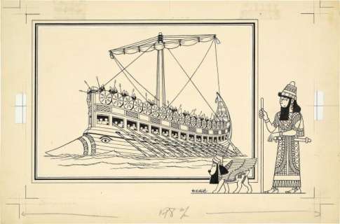 Hergé Georges Remi Dit (1907-1983) | CHROMO TINTIN - NAVIRE DE COMBAT ASSYRIEN | Artcurial