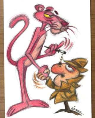 Joan Vizcarra Pencil drawing - Pink Panther & Inspector Clouseau – Hand Signed Original Artwork | Catawiki