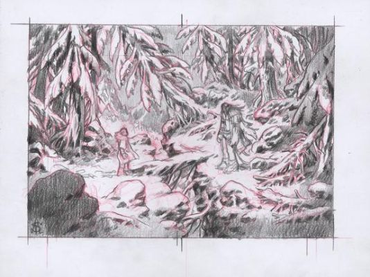 Stan Manoukian | Crayonné préparatoire de "Démon, comment oses-tu approcher de moi ?" Illustration originale, Chapitre X - Frankenstein | Daniel Maghen