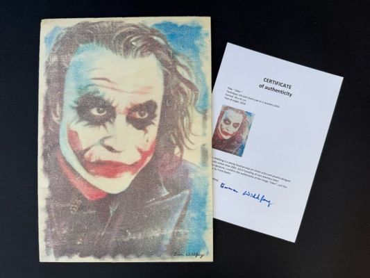 Emma Wildfang - 1 Original drawing - Joker - Heath Ledger - Ink and Chark Coal on a Wooden Plate (incl. Certificate) - 2018 | Catawiki