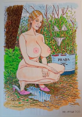 Max Capogna - 1 dessin préliminaire original + dessin original + couleur originale - Pin Up - La ragazza di Milano - 2025 | Catawiki