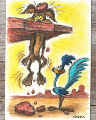Vizcarra, Joan - Road Runner et Wile E. Coyote : Encore écrasés ! - Hand Signed - Original Gouache Artwork | Catawiki