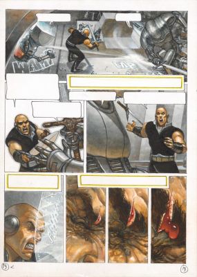 Juan Gimenez - Planche originale n°13 accompagnée de sa première étape à l‘encre - Sans-Nom, le dernier Méta-Baron - La Caste des Méta-Barons