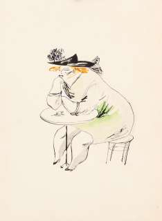 Jan Lenica (1928 - 2001) | Jan Lenica | Kobieta przy stoliku, rysunek satyryczny, lata 50 XXw. | Desa Unicum