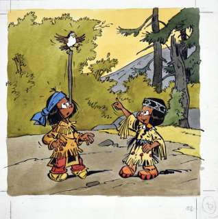 Derib (Claude de Ribeaupierre, Dit-1944) | Yakari et l’oiseau moqueur. Encre de Chine et encres de couleurs pour cette paire... | Coutau Bégarie