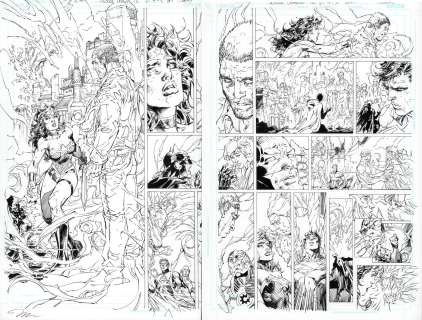 Jim Lee, Joe Weems - Justice League #12 Pgs.4&5 Dps - Signed Issue 12 Page 4 & 5