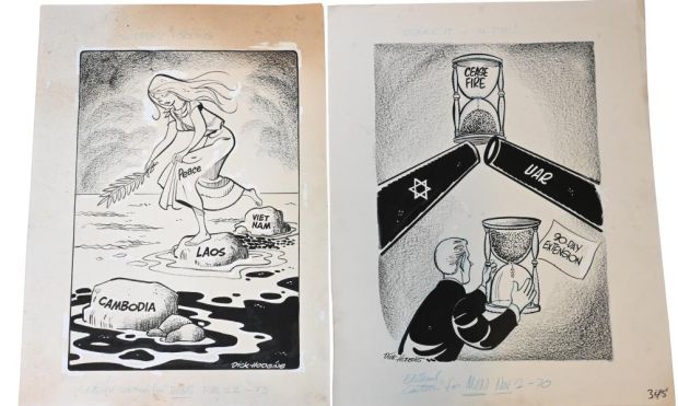 Lot 104 - 11 Dick Hodgins (American 20th Century), Original Editorial Cartoons Eleven original pen and ink editorial cartoons on… | misc / divers