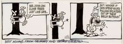 Mike Peters Mother Goose and Grimm Daily Comic Strip dated 1-18-91(Tribune Media Services, 1991). Grimmy climbs - | Heritage