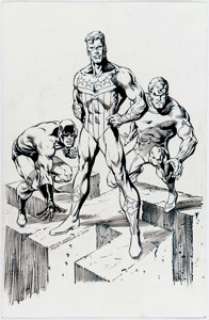 Joe Rubinstein - Black Hood, Shield, and Steel Sterling of the Mighty Crusaders Illustration Original Art (2015).... | Heritage