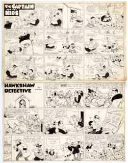 Rudolph Dirks and Gus Mager (as Watso) The Captain and the Kids and Hawkshaw the Detective Conjoined Sunday Comic - | Heritage