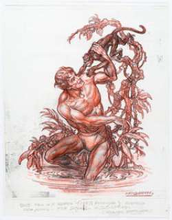 Burne Hogarth - Tarzan Bronze Statue Sketch Original Art (undated). A wonderful piece of production artwork by - | Heritage