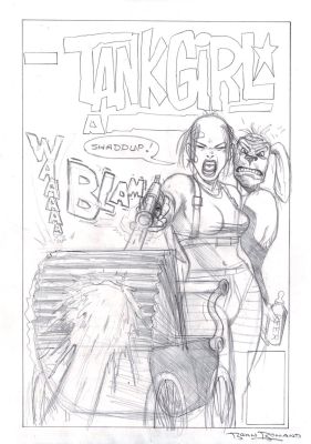 Brian Bolland | Tank Girl Cover Prelim (Tank Girl & Booga Kill a Baby?) 1990S | Romitaman