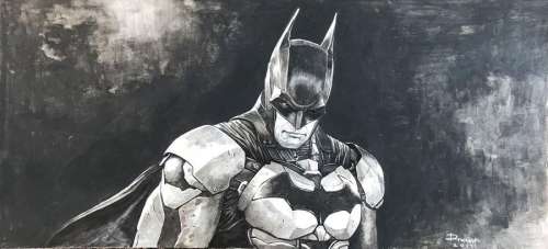 KOVACEVIC DRAZEN Yougoslave 1974 - Lot 24 - Hommage Ã  BATMAN Illustration originale de Batman2017Encre de Chine noire et lavis…