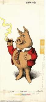 Robert Crumb-Original Art Illustration for Greeting Cards (1960s). A cute picture of a pig smoking a cigar is the - | Heritage
