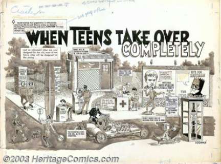 John Severin - Original Art Splash Page for Cracked #54 (Major Magazines, 1966). "When Teens Take Over - | Heritage