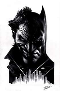 Eddy Barrows | Dramatic Batman /Joker Split Image Over Gotham Published Pinup! | Romitaman