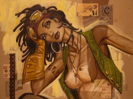 Lot 101 - LEDROIT né en 1969. La fée Cajun. Encre et collage sur carton. | HVMC