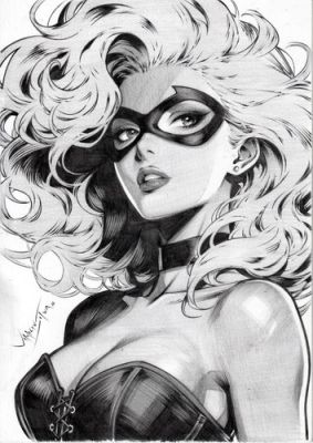 Black Cat (09"x12") Original Art by Vinicius Silva - Ed Benes Studio