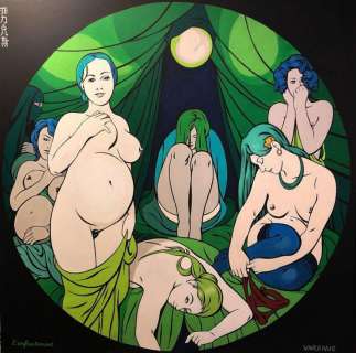 Alex VARENNE - Acrylique sur toile originale - L‘enfantement - de la série Tondi