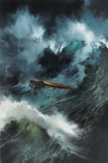 PAOLO GRELLA (NÉ EN 1980) - Lot #259 - La sagesse des mythes, contes et légendes. Couverture L’arche de Noé et le Déluge. Huile sur masonite Certificat avec signature...