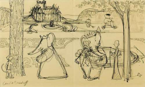 LAURENT DE BRUNHOFF. Sketch for the garden of the castle. [CHILDREN‘S / BABAR]