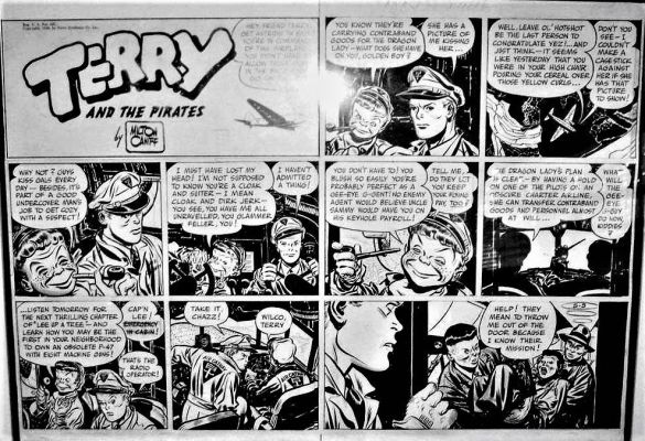 Milton Caniff | Caniff, Milton - Terry And the Pirates Sunday 5/5 1946, Terry & Hotshot Carry Cargo For Dragon Lady | Cool Lines Art