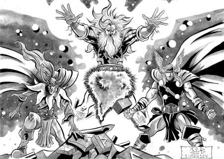 Javier Oliver - Ilustraciones Javier Oliver - Odin Thor and Loki A3