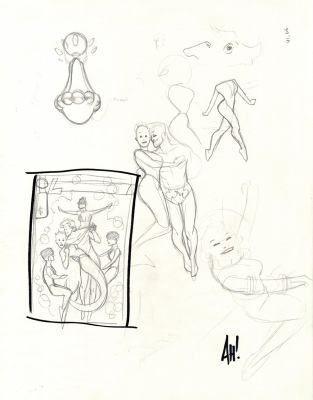 Adam Hughes | Valor #12 Cover, 3 Different Pencil & Ink Cover Prelim Mockups From 1993 Sketch Book (Signed!) | Romitaman
